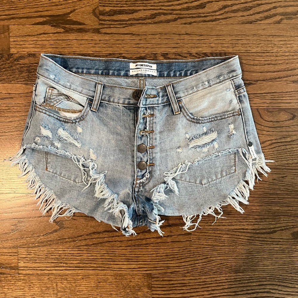 One Teaspoon Rollers Light Blue Distressed Denim Jean Shorts